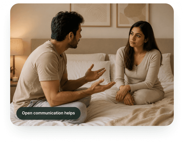 Couple talking openly about delayed ejaculation and intimacy